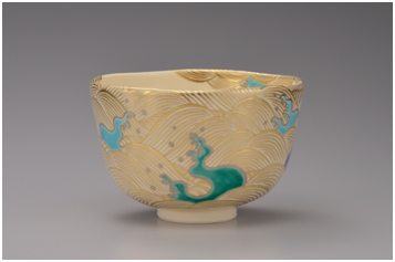 图说：《金彩波茶碗》陶瓷 日本 永乐善五郎作品