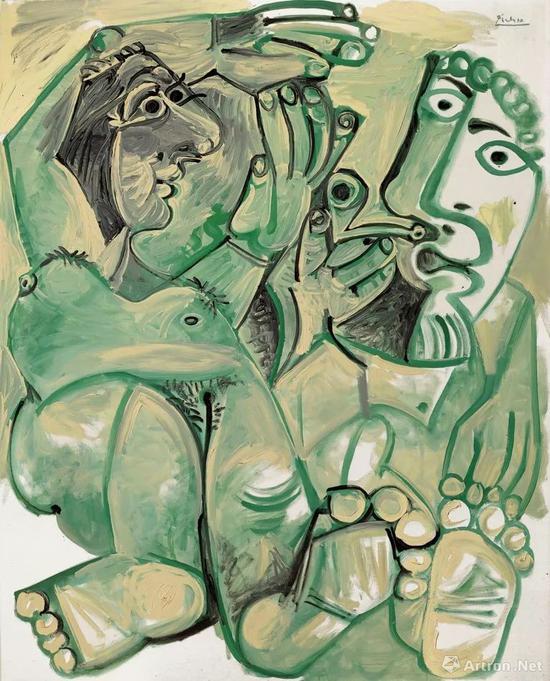 巴布罗·毕加索（1881-1973）《男子与裸女》 1968年作