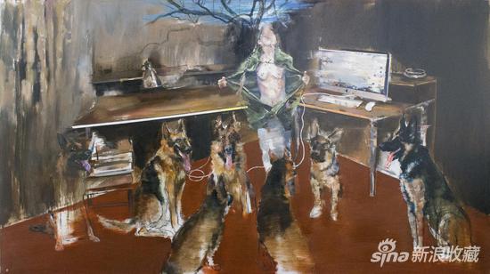 《女人和狗》 260x145cm 布面油画