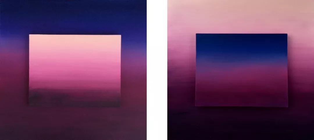 光-天空- 空间序列 No.1-1 ---No.1-2 　Light-Sky-Spatial Sequence No.1-1---No。 1-2 　　绘画装置 Painting device 　　100cm×100cm/50cm×60cm 　　2018