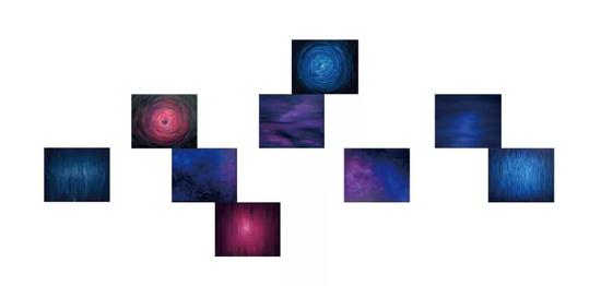 空间序列-Light-Starry Sky No.1-1—No.1-9 　　Spatial Sequence-Light-Starry Sky No.1-1 — No.1-9 　　布面丙烯 Acrylic on canvas 　　50cm×60cm×9 　　2018