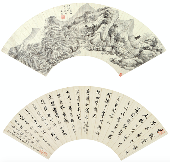 0314 王鉴(1598-1677) 仿王蒙山水 张云章(1648-1726) 书法