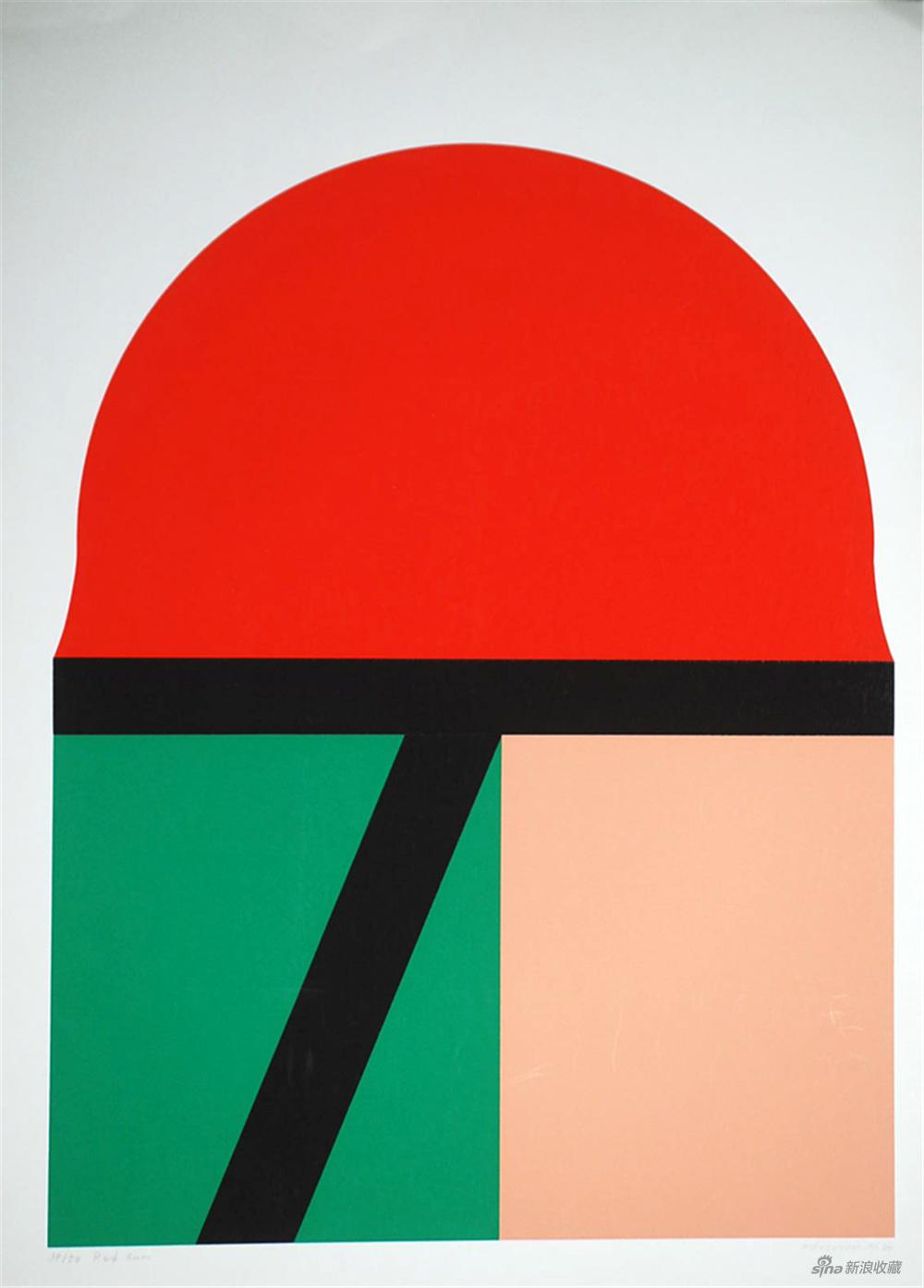 松谷武判《Red Sun》；75x54.6cm；版；丝网版画；1970