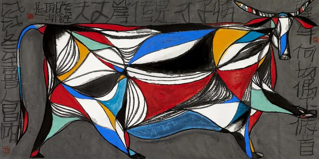 《犟牛》  68×138cm 2018年