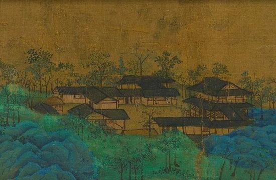 “故宫名画记”网页中《千里江山图》的高清细部可见苔点