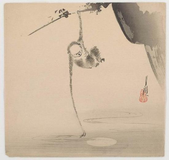 尾形月耕,《猴子捞月》,约 1890-1910年,版画, robert o.