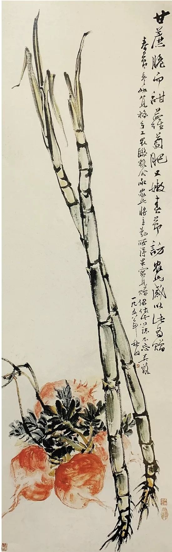 吴茀之 甘蔗萝卜 148×47cm 1958年