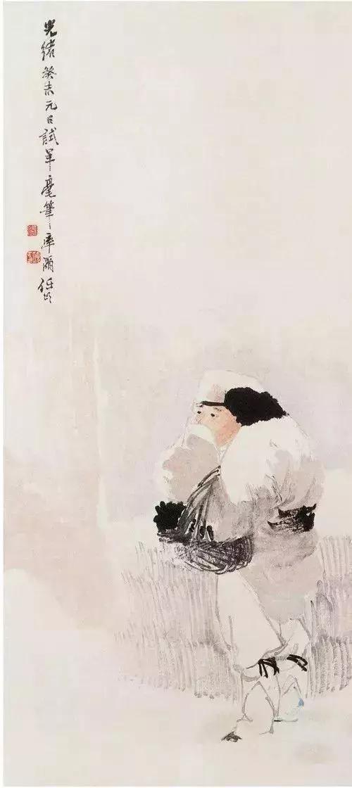 雪中送炭图 立轴 纸本 设色 80.8cm×36.8cm 1883年 故宫博物院藏