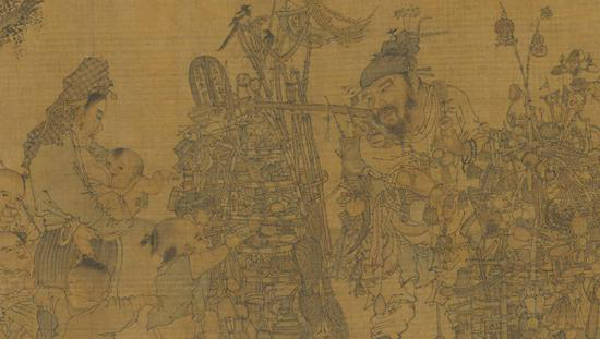 集古名绘 册 宋 李嵩《市担婴戏》（局部） 台北故宫博物院藏