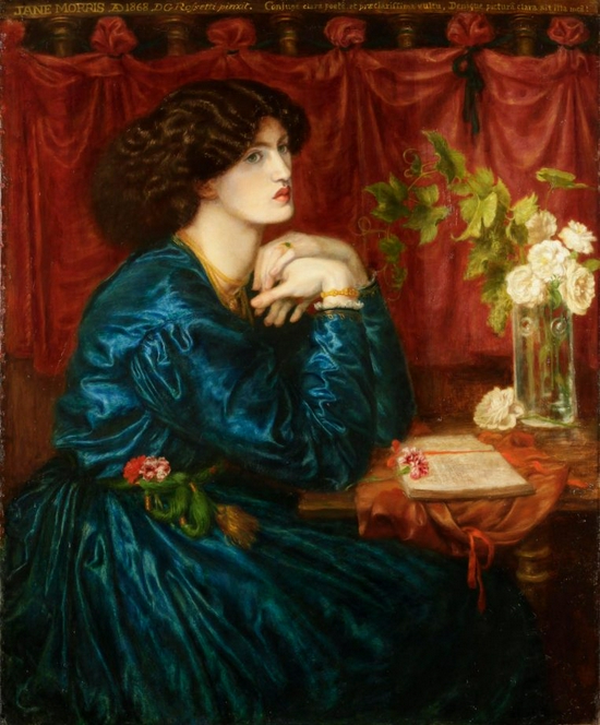 罗塞蒂，《蓝色丝绸连衣裙》（简·莫里斯），1868 年，描绘了威廉·莫里斯的妻子，她是拉斐尔前派美人的理想之选，罗塞蒂与她发生了不可避免的恋情