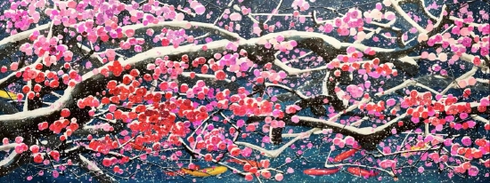 《瑞雪红梅》3.3x6米 纸本 中国画。国家会议中心二期，冬奥会媒体中心副2层，全球媒体工作层。