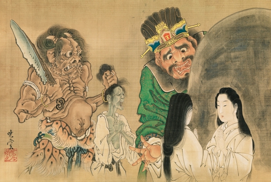河锅晓斋，《镜前的美丽》 （局部），1871-1889 