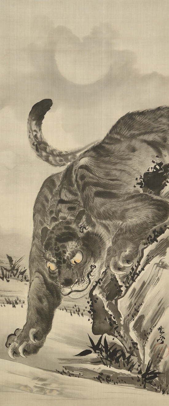 河锅晓斋，《月下虎 水中影》， 1871-1889年