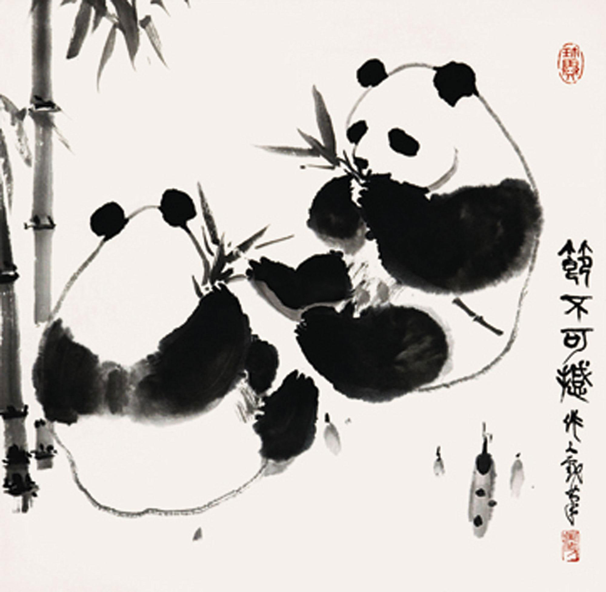 熊猫工笔国画,工笔熊猫画图片大全,画熊猫_大山谷图库
