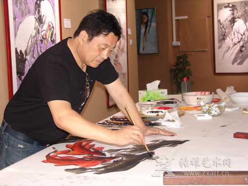 著名画家朱法鹏在厦门张雄书画院现场作画