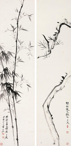 张大千《松峰竹节》