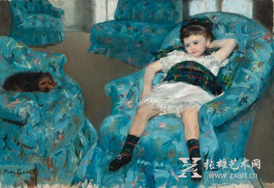 玛丽·卡萨特 《蓝色沙发上的小女孩》 1878年 梅隆夫妇收藏 