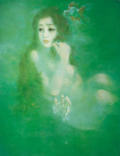 《鱼的眼泪-8》画面签名：泓洁 2009.7 尺寸：85x110cm 布面丹培拉油彩