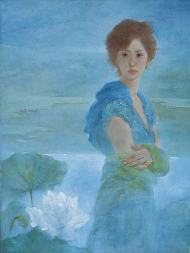 《在水一方》画面签名：泓洁2013.8 尺寸：60x80cm 布面油彩