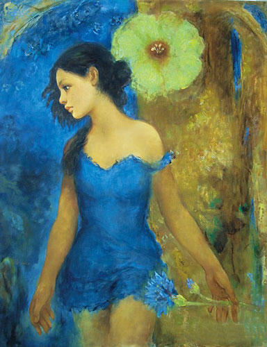 《夜来花香》画面签名：泓洁 2010.5 尺寸：70x90cm 画面油彩