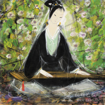风眠《抚琴少女》1988年 尺寸：68×68cm 成交价为816.5万元