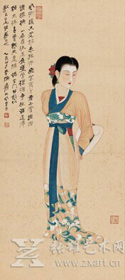 张大千《执扇仕女》 设色纸本 立轴 成交价：RMB 11,040,000