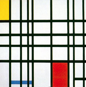 皮特·蒙德里安《黄色,蓝色和红色的组合》,布面油画,72.
