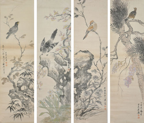 晚清花鸟名家居廉的《花鸟四屏》