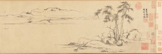 元 赵孟頫《双松平远》图卷