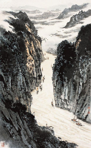 山水画大家宋文治作品《蜀江晓发图》