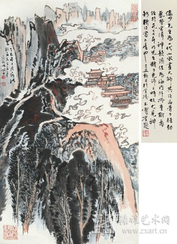 陆俨少1977年作《秋山古寺图》