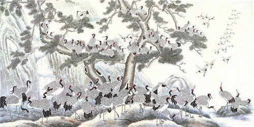 百鹤图，象征着长寿、吉祥