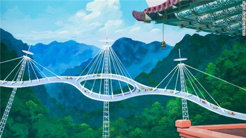连接在朝鲜妙香山各个山峰间的人行天桥