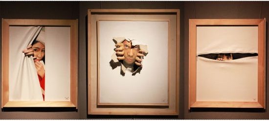 黄昕、《窥》系列、布面油画及立体雕塑