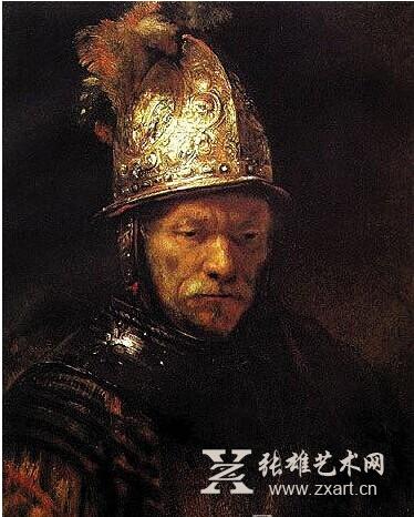 被怀疑由工作室助手完成的伦勃朗《戴金盔的男子》。
