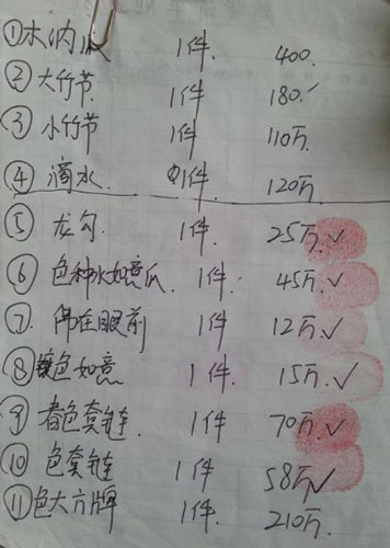 钟雄出具给被骗珠宝商的部分欠条。