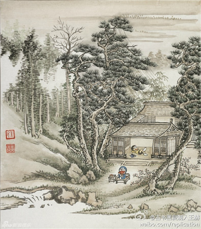 蓝胖子和大雄穿越到中国古画