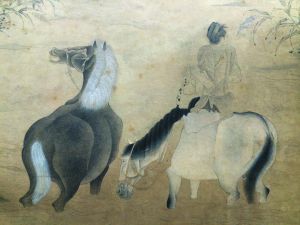   黎展华仇英《洗马图》局部