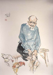 《老人与鸡》 91×96.5cm