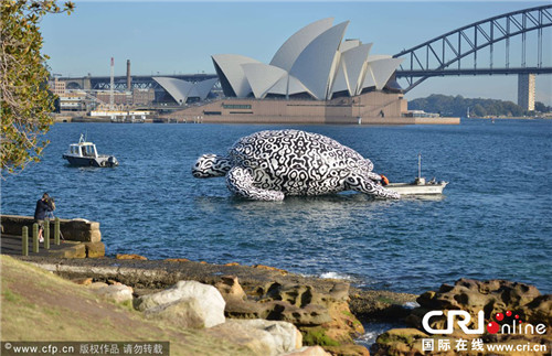 悉尼现5米高15米长充气大海龟  助兴水族馆海底艺术展