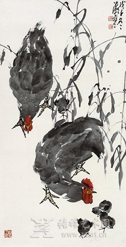 朱法鹏国画《鸡》
