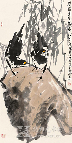朱法鹏国画2006年作《为传喜信到人间》