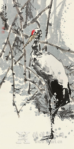朱法鹏国画2001年作《情寄何处》