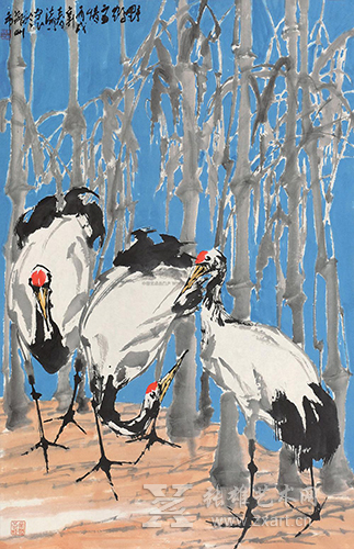 朱法鹏国画2006年作《野鹤高情》