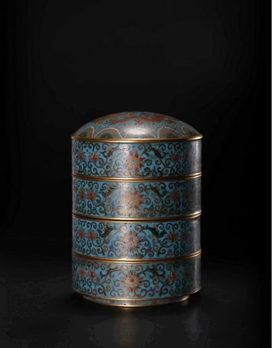 清乾隆 掐丝珐琅节盒 高约：14.5cm 直径约：10cm