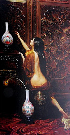 广东画家黄中羊画作欣赏：瓷器古董与女人