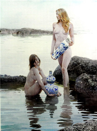 广东画家黄中羊画作欣赏：瓷器古董与女人