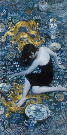 广东画家黄中羊画作欣赏：瓷器古董与女人