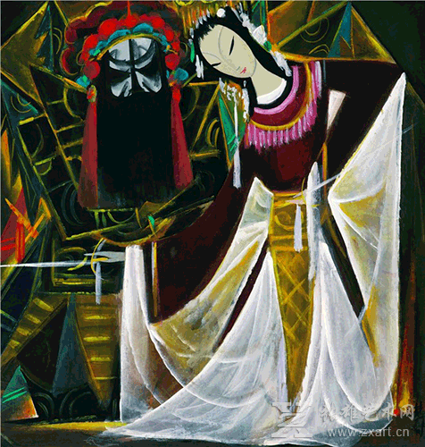 林风眠《京剧系列：霸王别姬》（68×68cm）布面油画