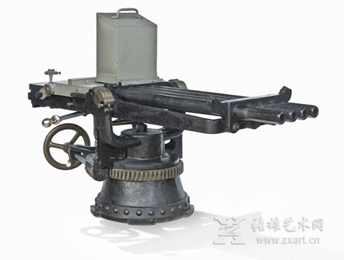 an extremely  rare   royal  navy  nordenfelt 1 incr calibre  four-barrelled   anti-torpedo boat deck-mounted machine gun  （一个极其罕见的皇家海军努登费尔特1 英寸口径4桶装反鱼雷船舱板联装机枪）